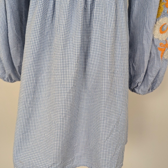 Zara Women Gingham Embroidered Mini Dress Long Sleeve Tassels Lantern Sleeve - Picture 4 of 15